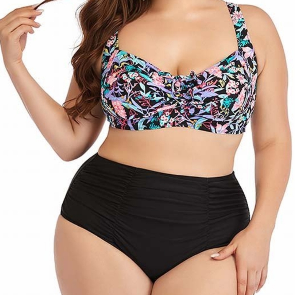 💦DORIS Floral and Solid Bikini Set (Curvy)